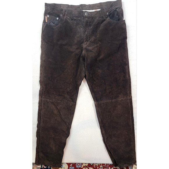 Vintage Skott's Suede Pants Brown Heavy Washable Leather Straight Men's Size 36 - Picture 1 of 15